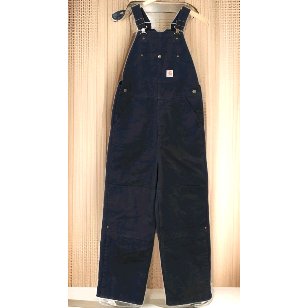 Carhartt Youth Bib Overalls Size 16 Black Canvas Insulated Workwear Double Knee